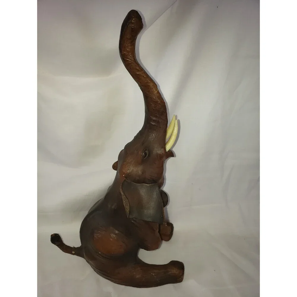Vintage Leather Wrapped Elephant with Glass Eyes 16